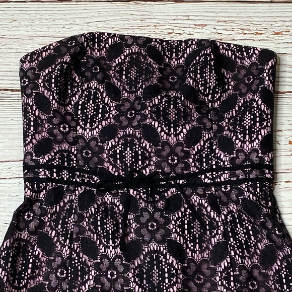 Helen Wang NYC Pink with Black Lace Strapless Fit and Flare Dress Sz 4 - Picture 5 of 16